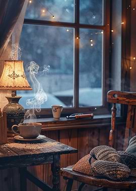 Cozy Winter Scene with Hot Drink