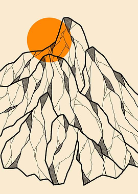 Abstract Mountain Range with Sun