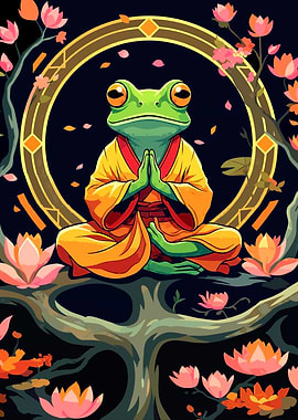 Meditating Frog on a Tree Branch