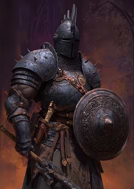 Armored Knight with Shield and Mace