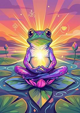 Meditating Frog on Lotus Pad