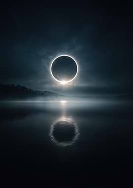 Solar Eclipse Over Mountain Lake