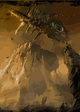 Spaceship on a rocky planet