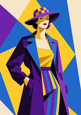 Stylish Woman in Purple Coat and Hat