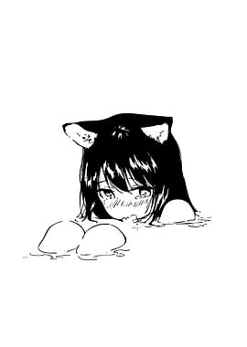 Anime Girl with Cat Ears in Water