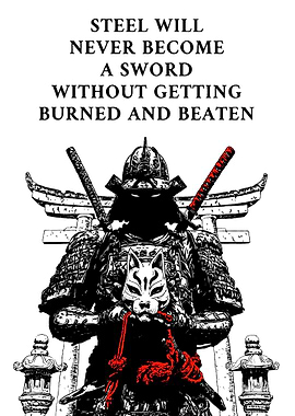 Samurai with Kitsune Mask and Quote
