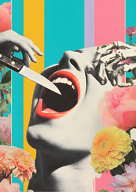 Surreal Floral Collage with Knife