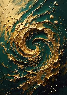 Emerald and Gold Abstract Swirl