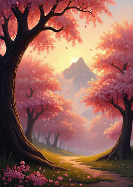 Cherry Blossom Path to Mountain Peak