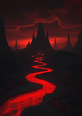 Red River in Dark Fantasy Landscape