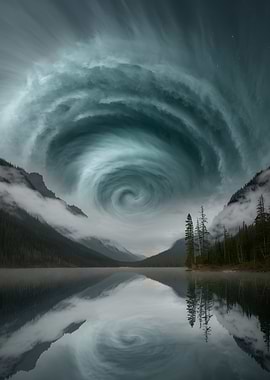 Swirling Sky Over Mountain Lake