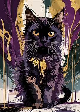 Elegant Black Cat Portrait with Abstract Background