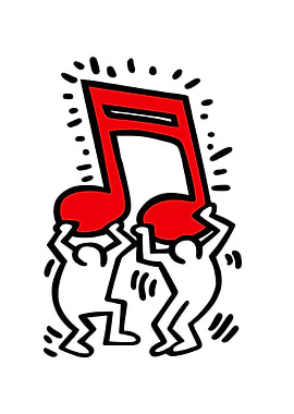 Two Figures Holding a Red Note