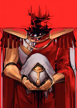 Crowned Figure Holding a Helmet