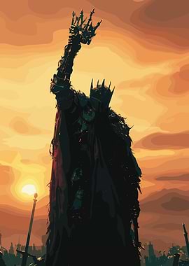 Dark King Raising Crown at Sunset