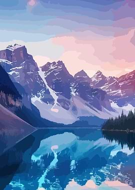 Mountain Lake Landscape Digital Art