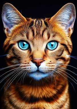 Bengal Cat Portrait with Blue Eyes