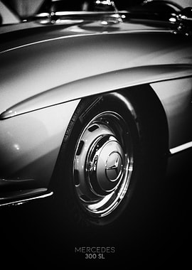 Mercedes 300 SL Black and White Poster