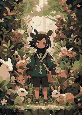 Anime-style character in a forest setting