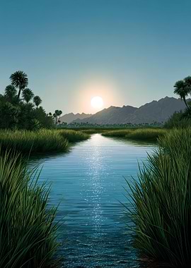Tranquil River Landscape at Sunset