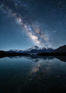Milky Way Reflection over Mountains