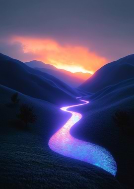 Glowing River Valley Sunset