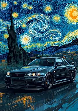 Car Nissan Skyline R34 Starry Night