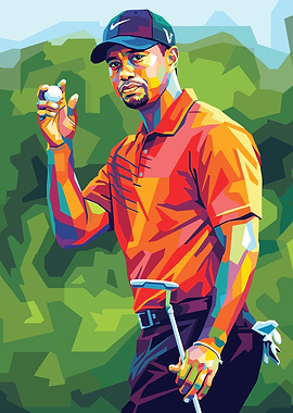 Tiger Woods Colorful Pop Art Portrait
