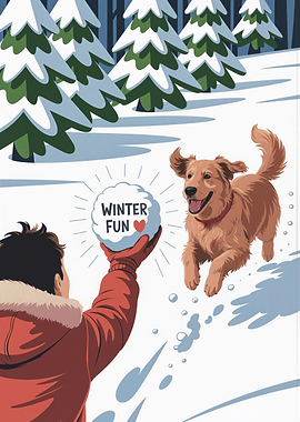 Winter Fun with Dog in Snow