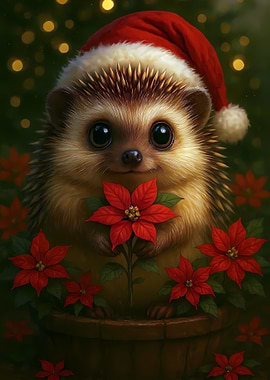 Christmas Hedgehog with Poinsettias