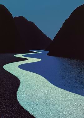River Through Mountains at Night