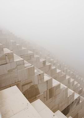 Abstract Concrete Staircase in Fog