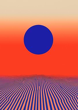Abstract Blue Sun Over Striped Landscape