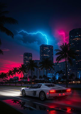 Miami Vice Ferrari Testarosa Car, City, and Lightning