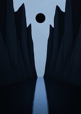 Dark Mountains and Water Reflection