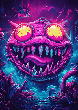 Neon Monster with Glowing Eyes