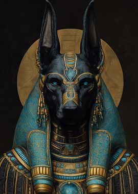 Anubis Portrait with Golden Halo