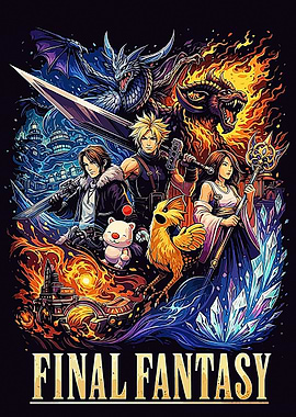 Final Fantasy characters and dragons art