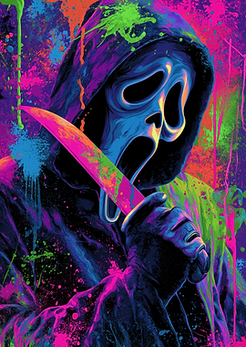 Ghostface with Knife Neon Splatter