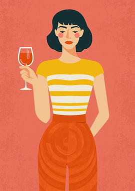 Woman with Wine Glass Illustration
