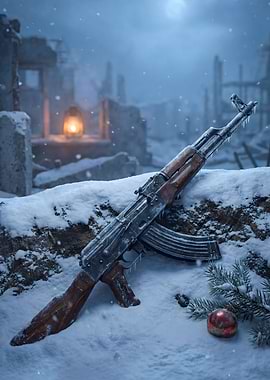 AK-47 in Winter Christmas