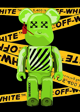 Green Bearbrick with Off-White Tape