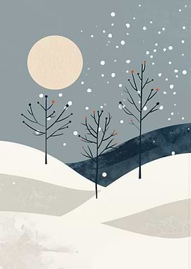Minimalist Winter Landscape with Snowfall