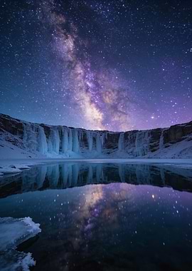 Frozen Waterfall Under the Milky Way