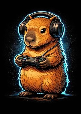 Capybara Gamer with Headset