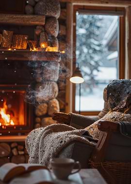 Cozy Cabin Fireplace Scene