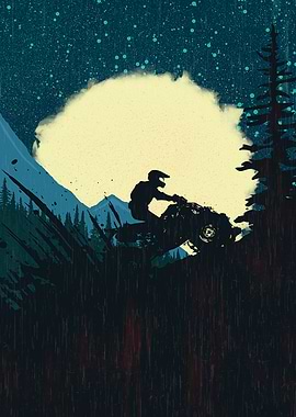 ATV Rider Silhouette in Mountain Landscape