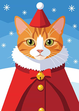 Festive Cat in Winter Scene