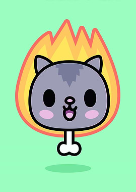 Cartoon Cat Head on Fire