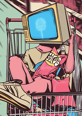 TV Head in Shopping Cart